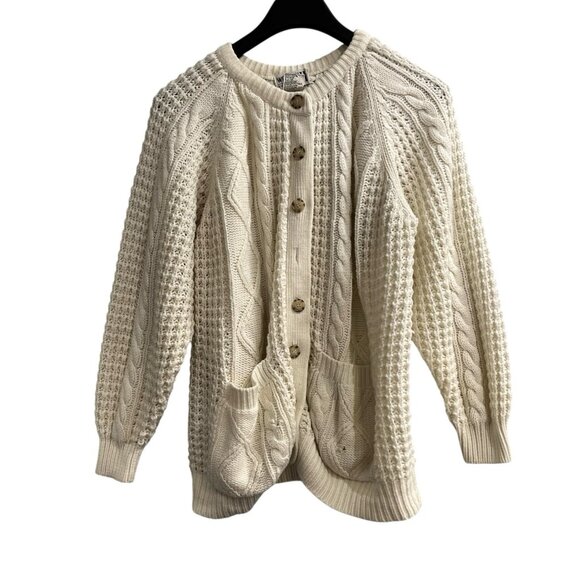 Vintage Western Connection Sweater 2X White Mixed Cable Knit Cardigan Grandma - Picture 1 of 9